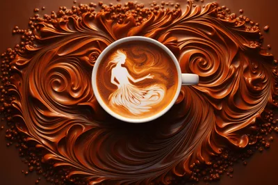 Latte Art Featuring A Dancing Woman In Chocolate Swirls