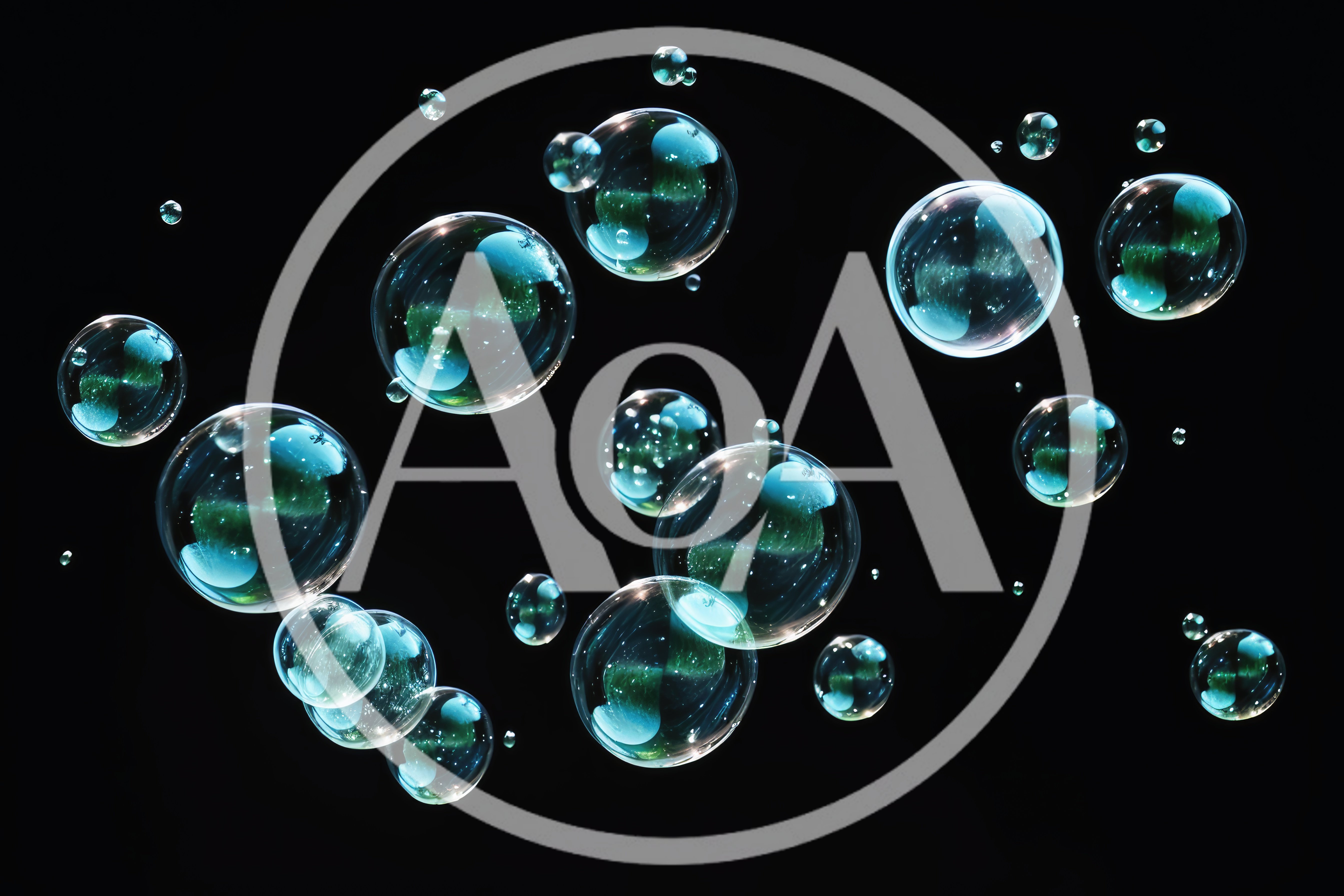 Floating Transparent Soap Bubbles On Black Background