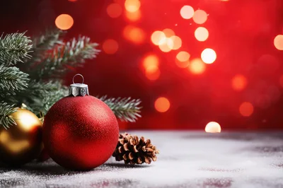 Red Christmas Ornament With Pine Cone And Fir Branches