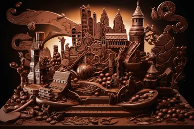 Intricate Chocolate Sculpture Of A Fantasy City