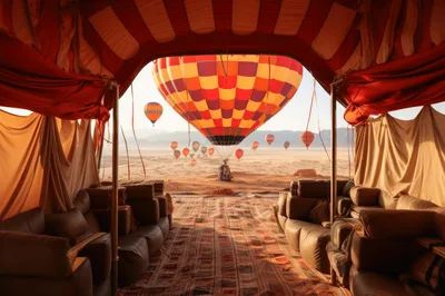 Luxury Desert Tent View Of Hot Air Balloons
