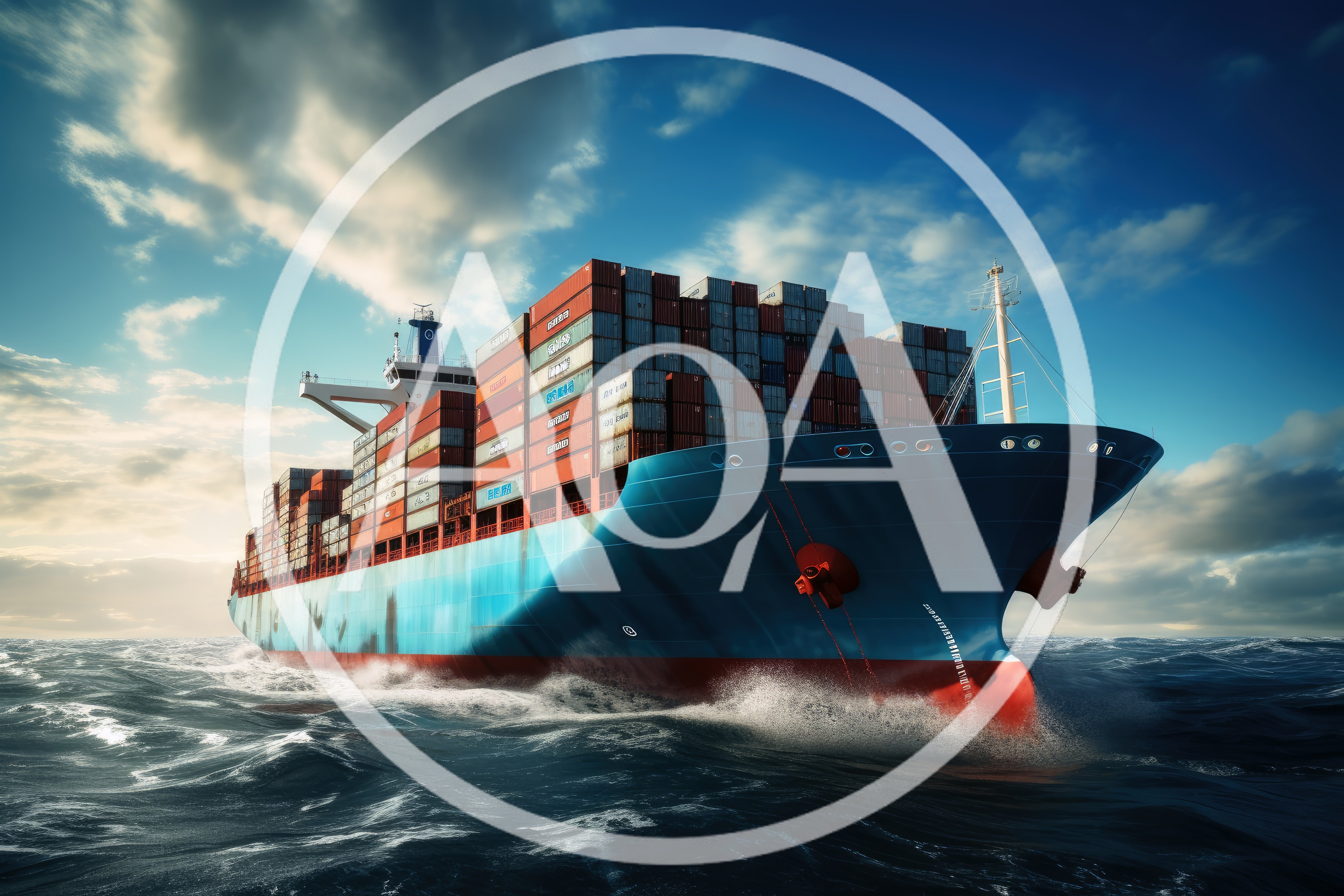 Large Container Ship Sailing Across Open Ocean