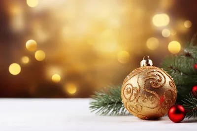 Golden Christmas Ornament With Pine Branches