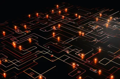 Abstract Digital Circuit Board With Glowing Data Pathways