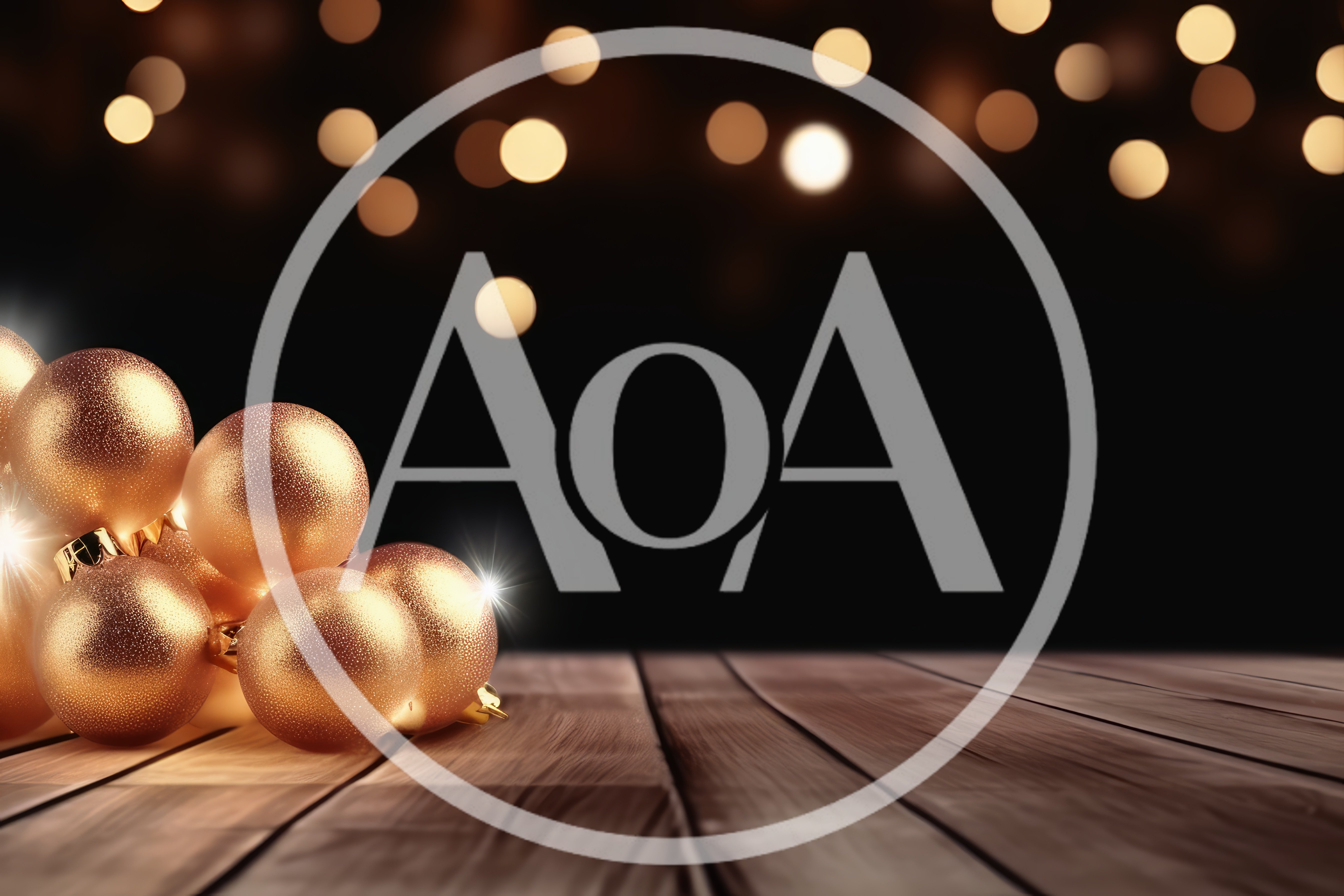 Golden Christmas Ornaments on Wooden Table