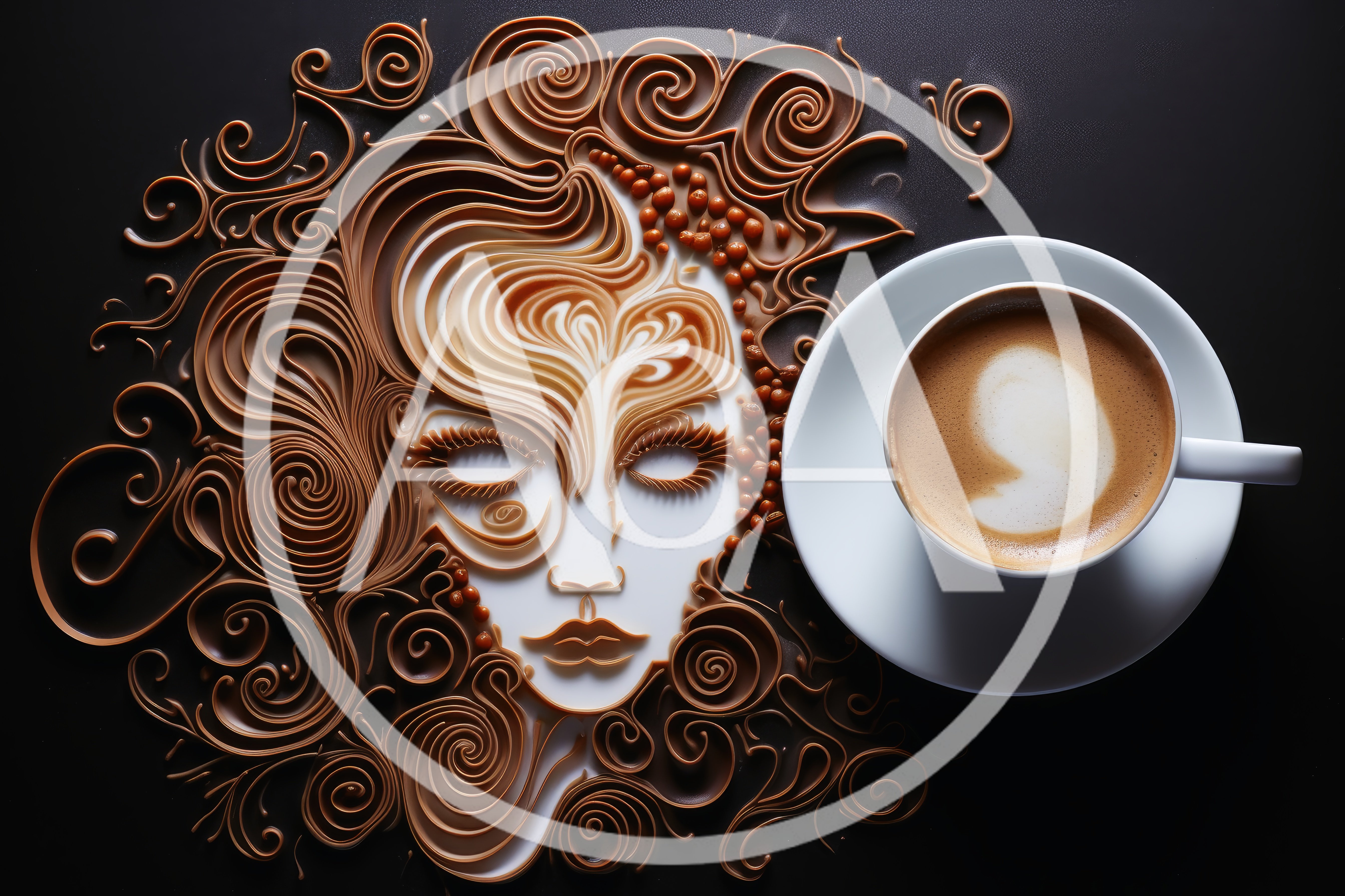 Artistic Coffee Latte Art Portrait With Swirls