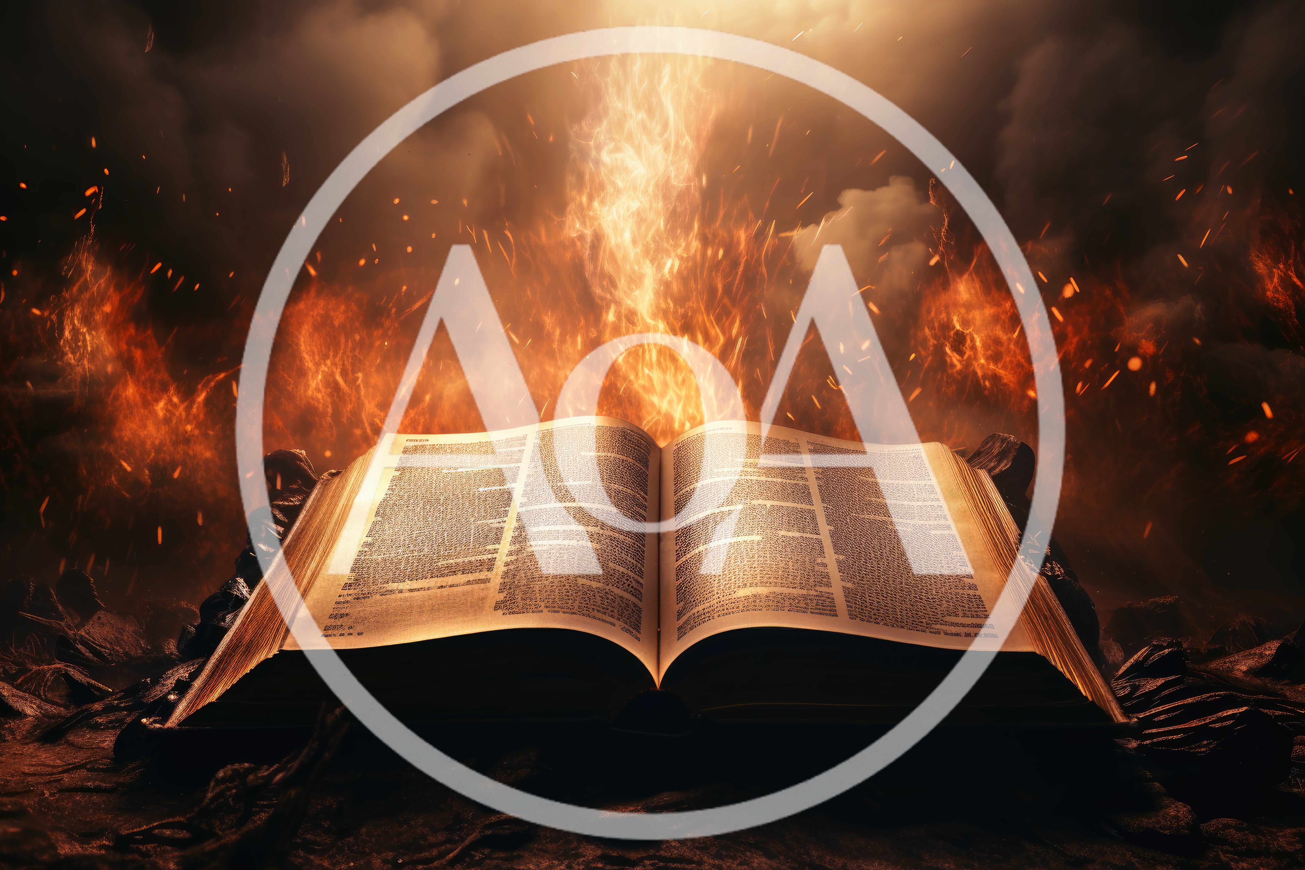 Open Ancient Book Surrounded By Intense Fire