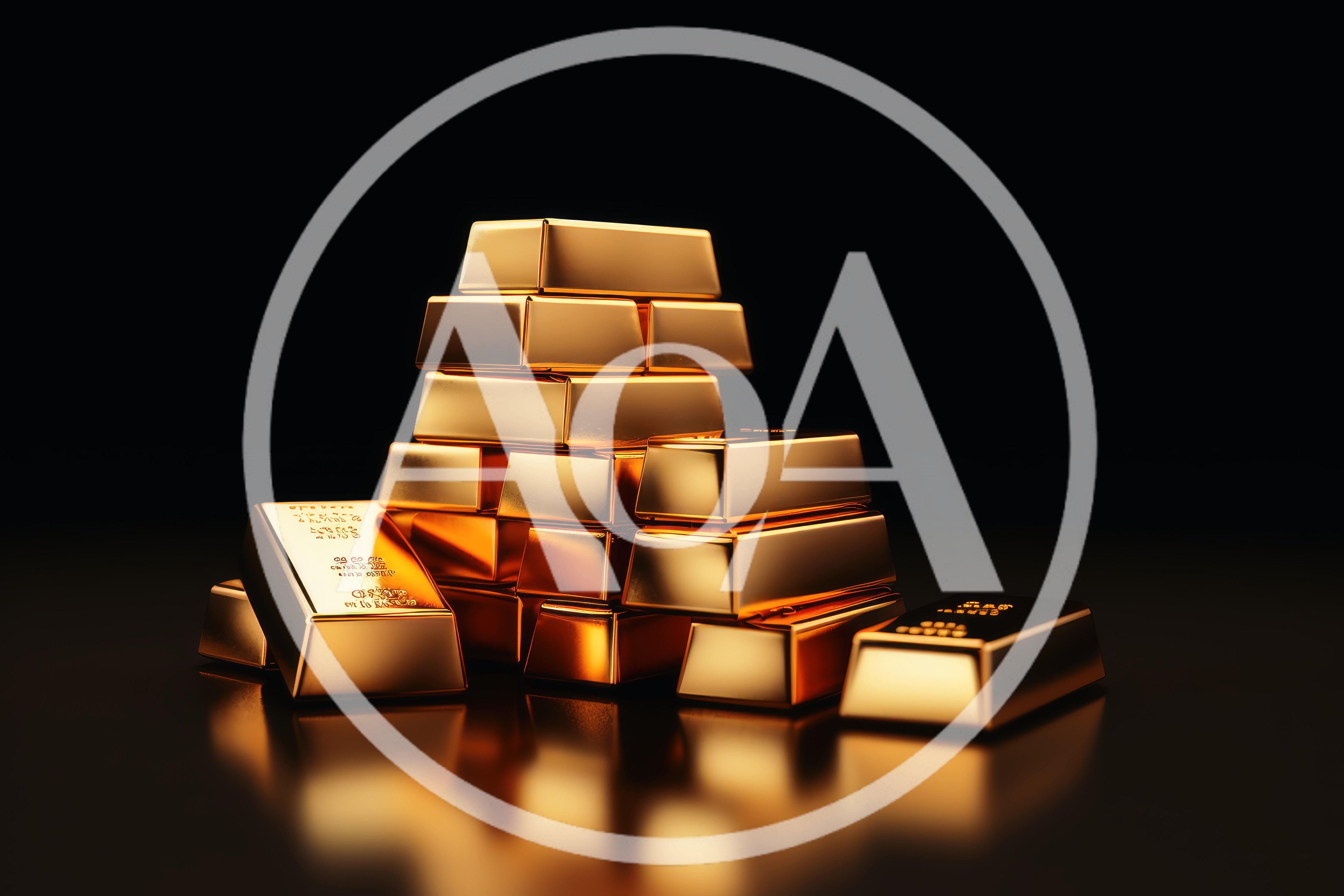Stack of Shiny Gold Bars on Dark Reflective Surface