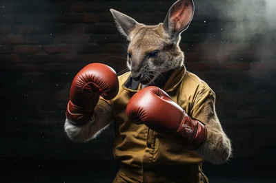 Anthropomorphic Kangaroo Boxer In A Dark Brick Gym