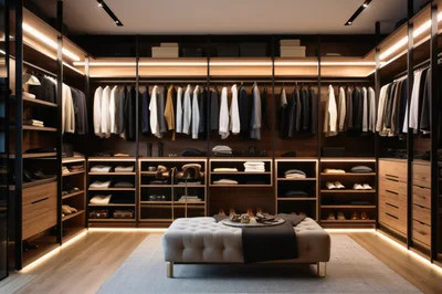 Modern Luxury Walk In Closet With Organized Clothing