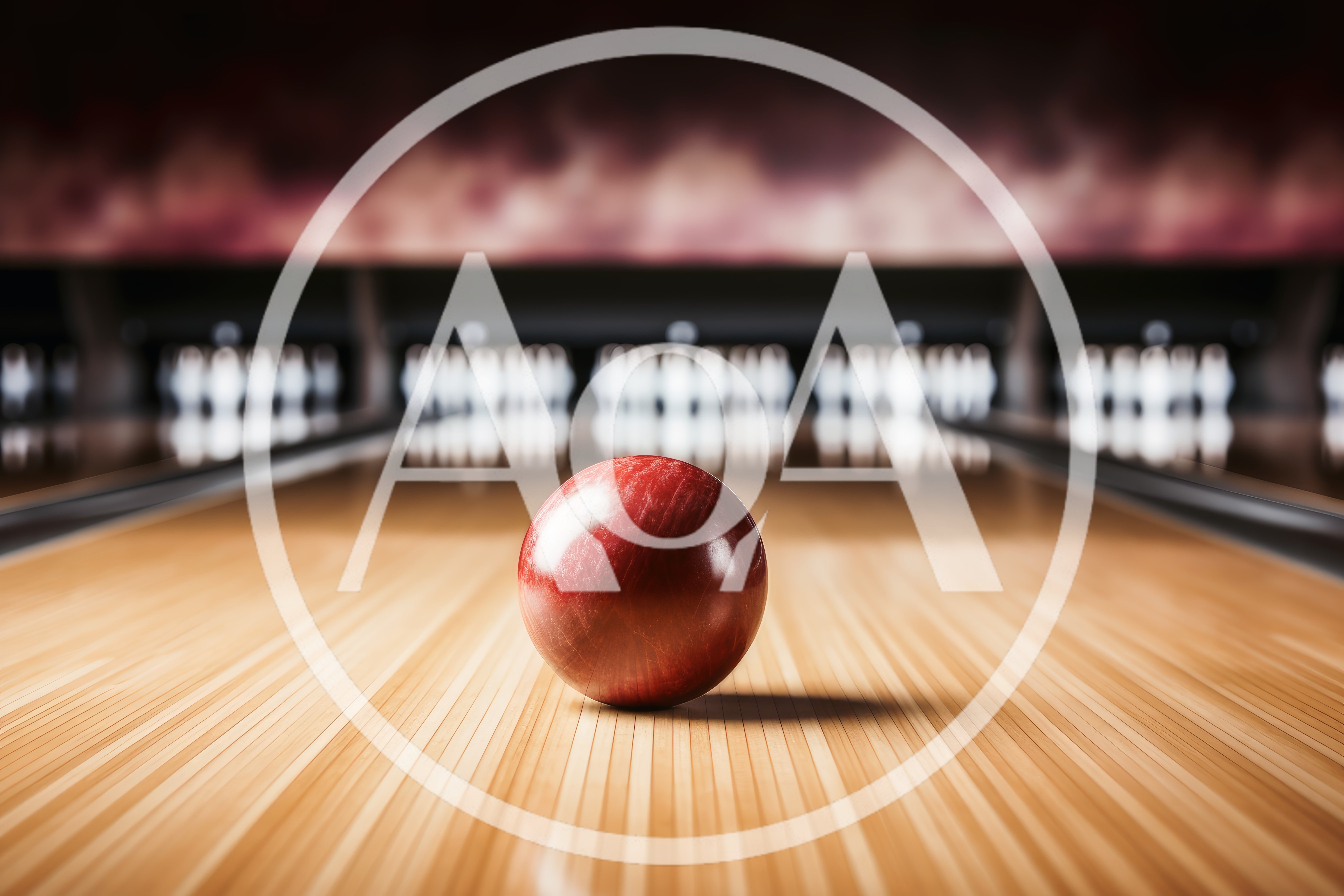 Red Bowling Ball Rolling Down A Wooden Lane