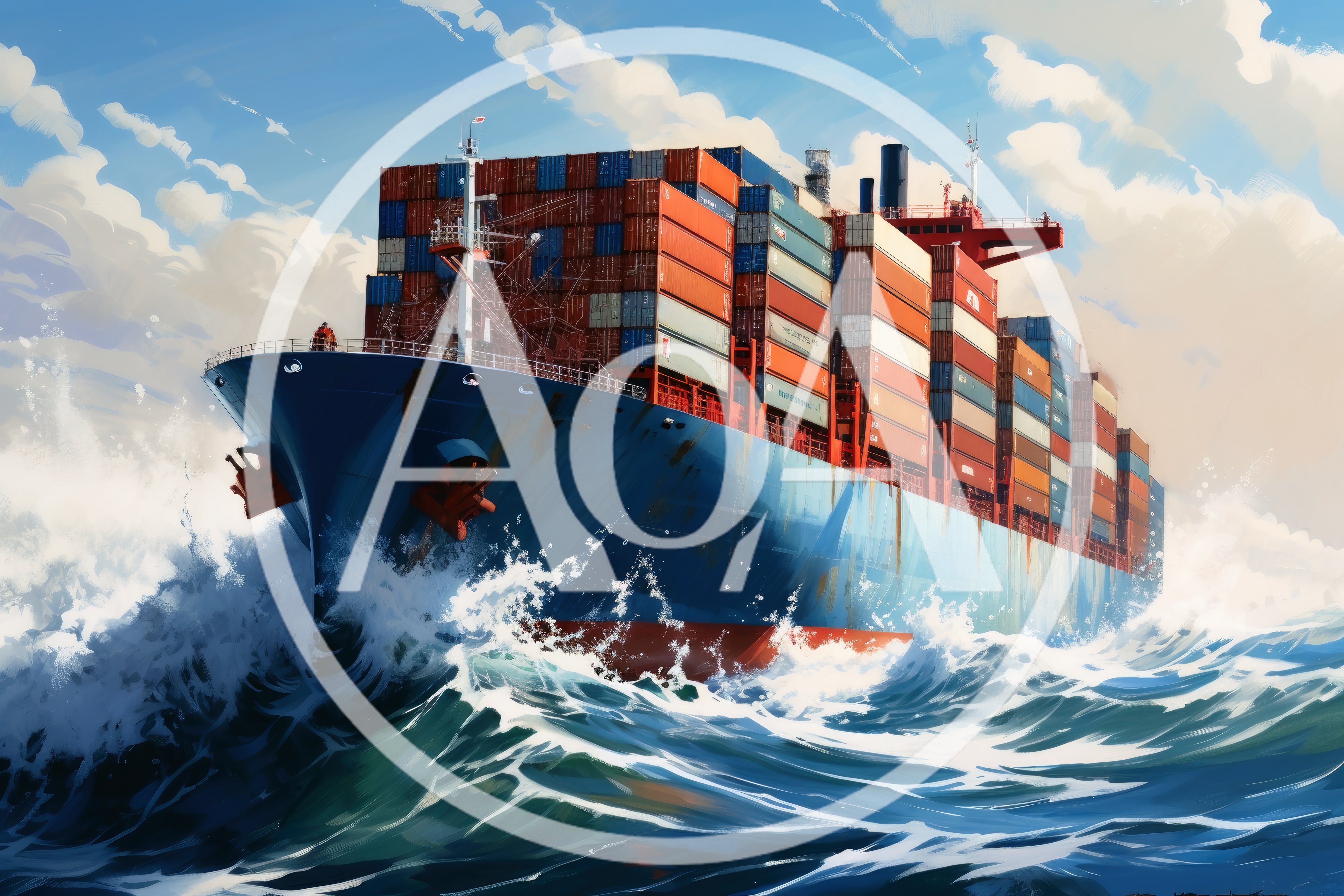 Large Container Ship Sailing Through Rough Ocean Waves