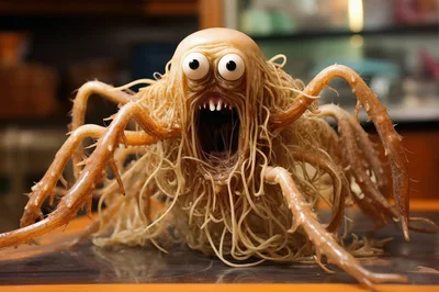 Surreal Spaghetti Monster Creature With Crab Legs