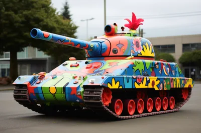 Colorful Graffiti Painted Military Tank