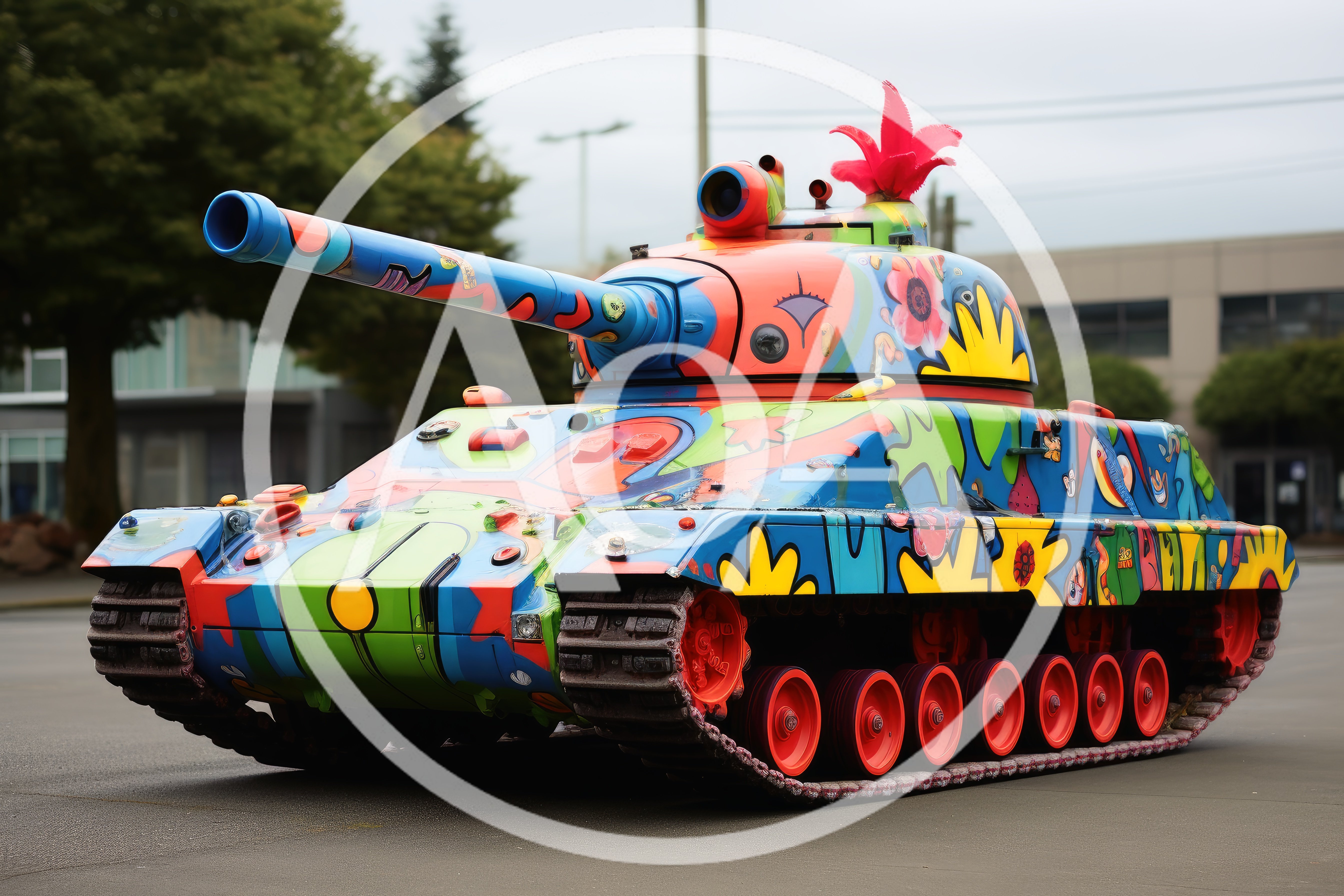 Colorful Graffiti Painted Military Tank