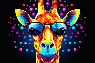 Colorful Pop Art Giraffe Wearing Sunglasses