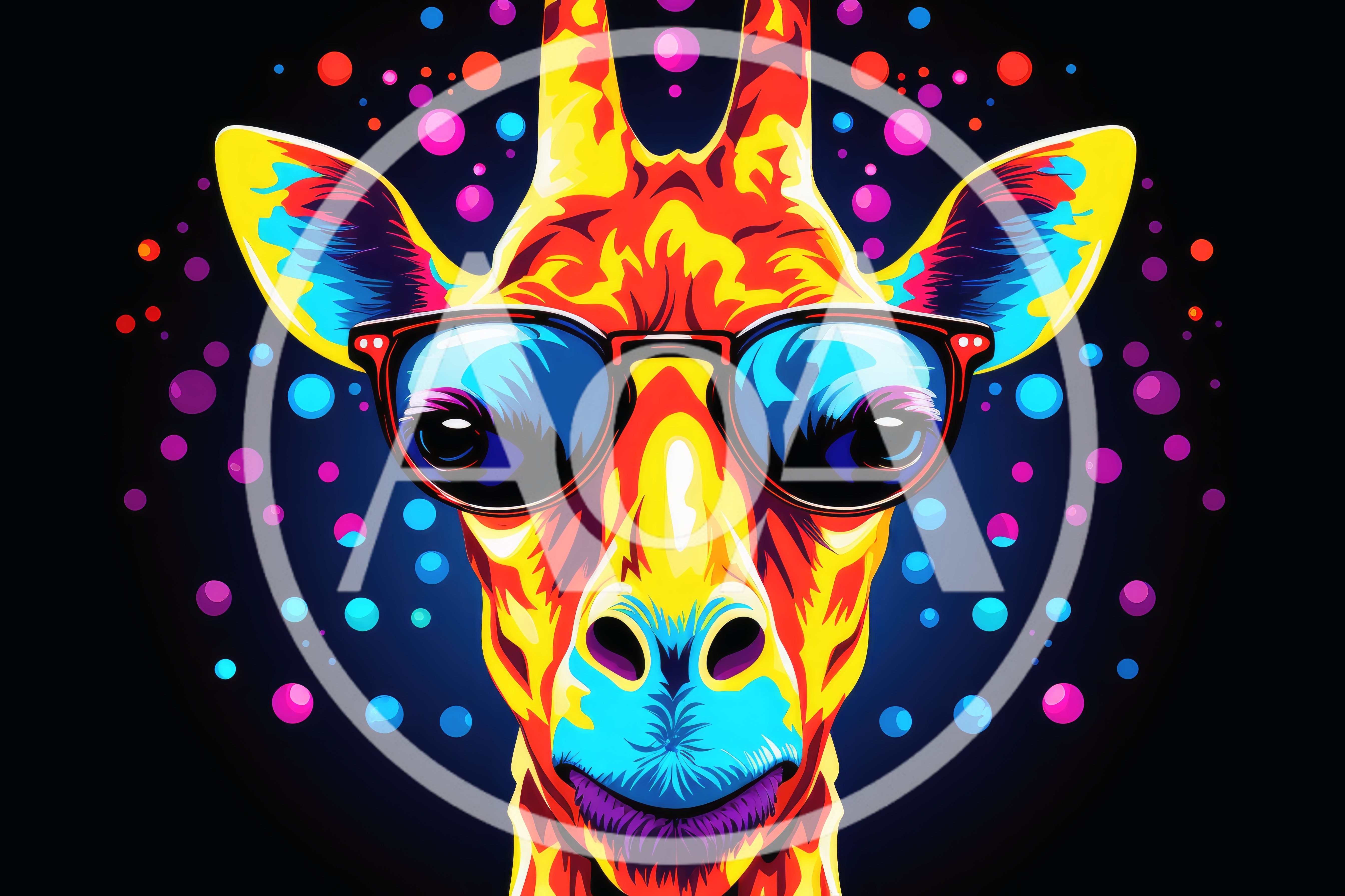 Colorful Pop Art Giraffe Wearing Sunglasses