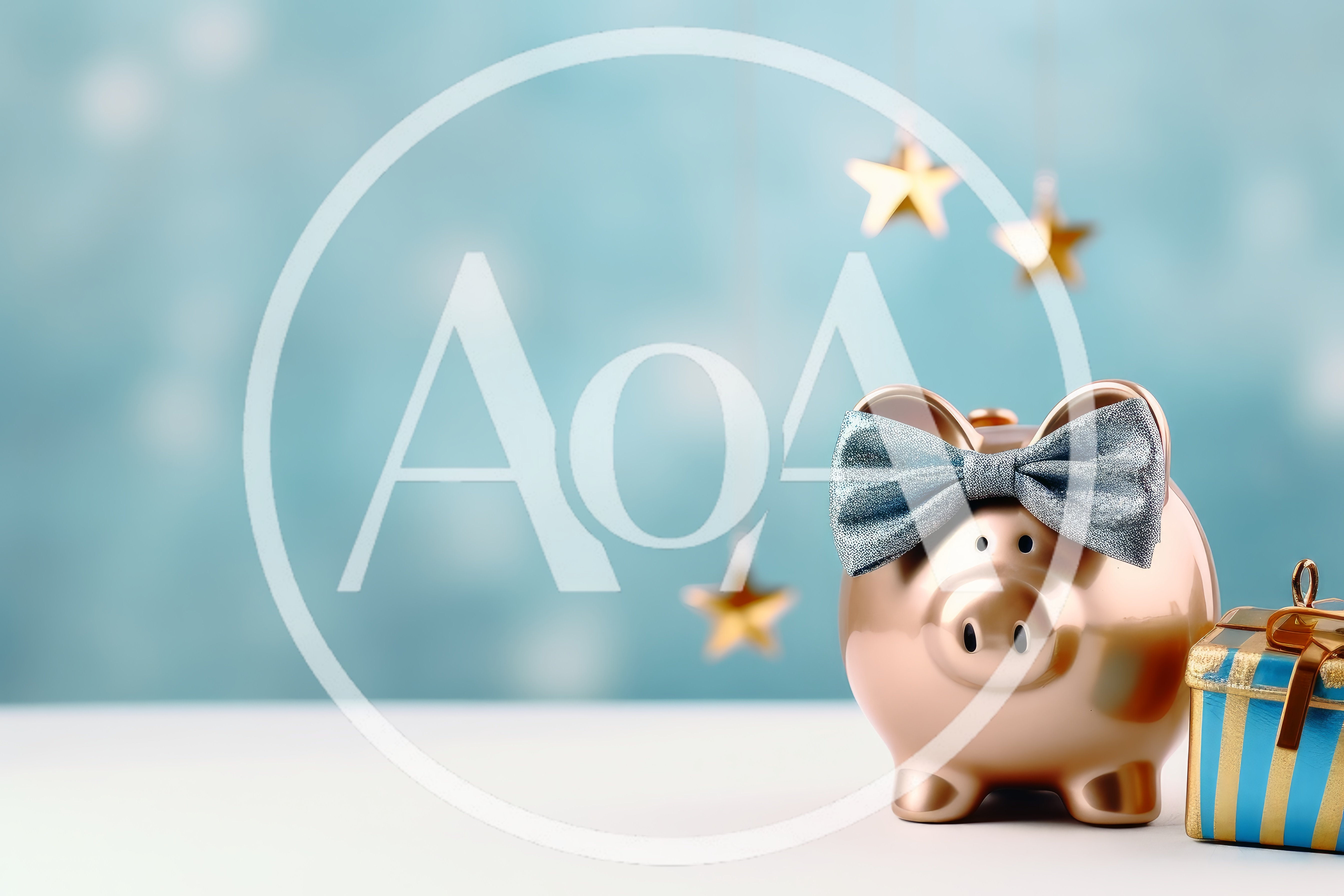 Gold Piggy Bank with Bow and Gift Box