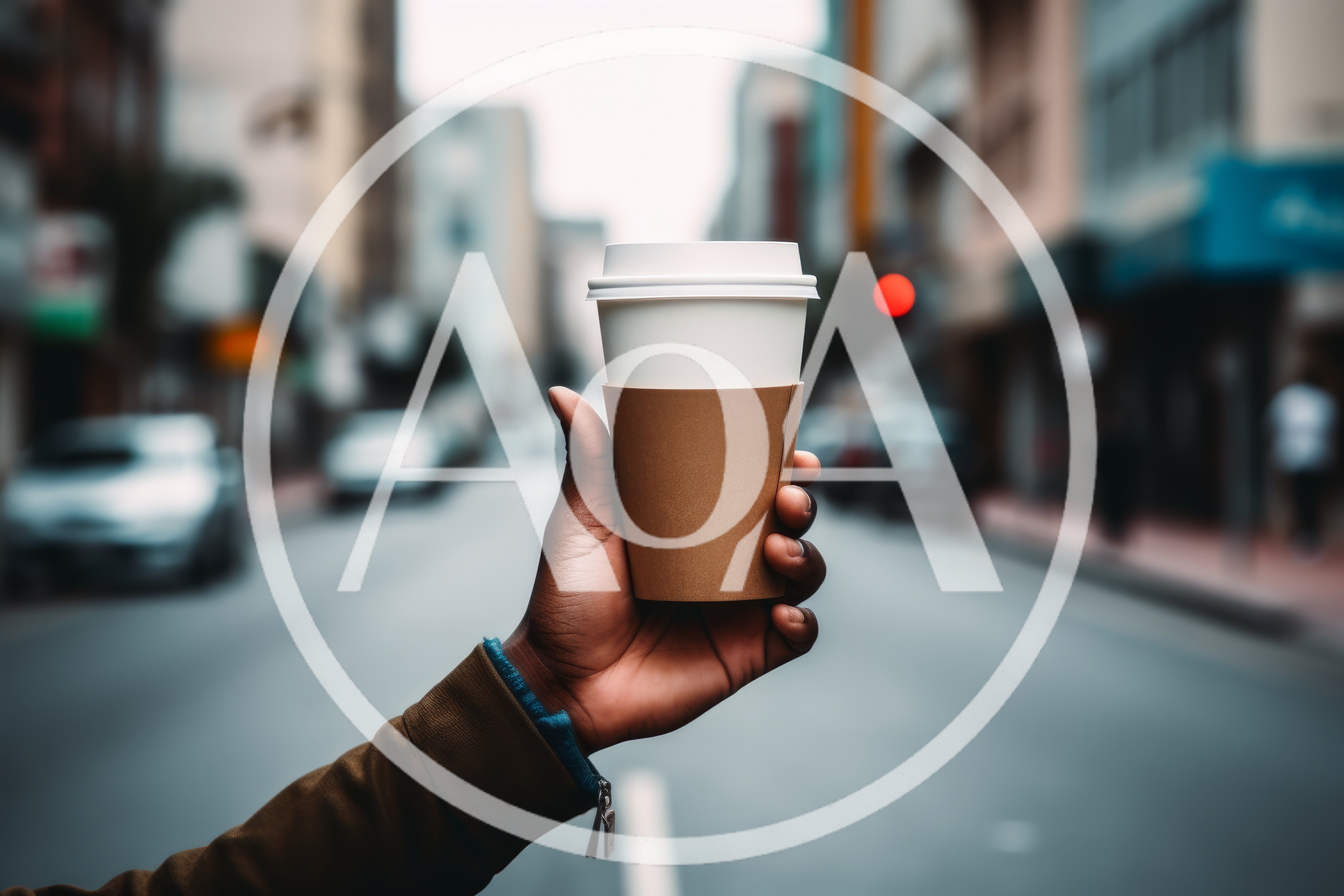 Hand Holding A Disposable Coffee Cup On City Street