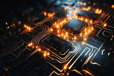 Futuristic Microchip Processor On A Glowing Circuit Board