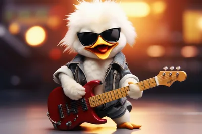 Cool Rocker Duck Playing Red Electric Guitar