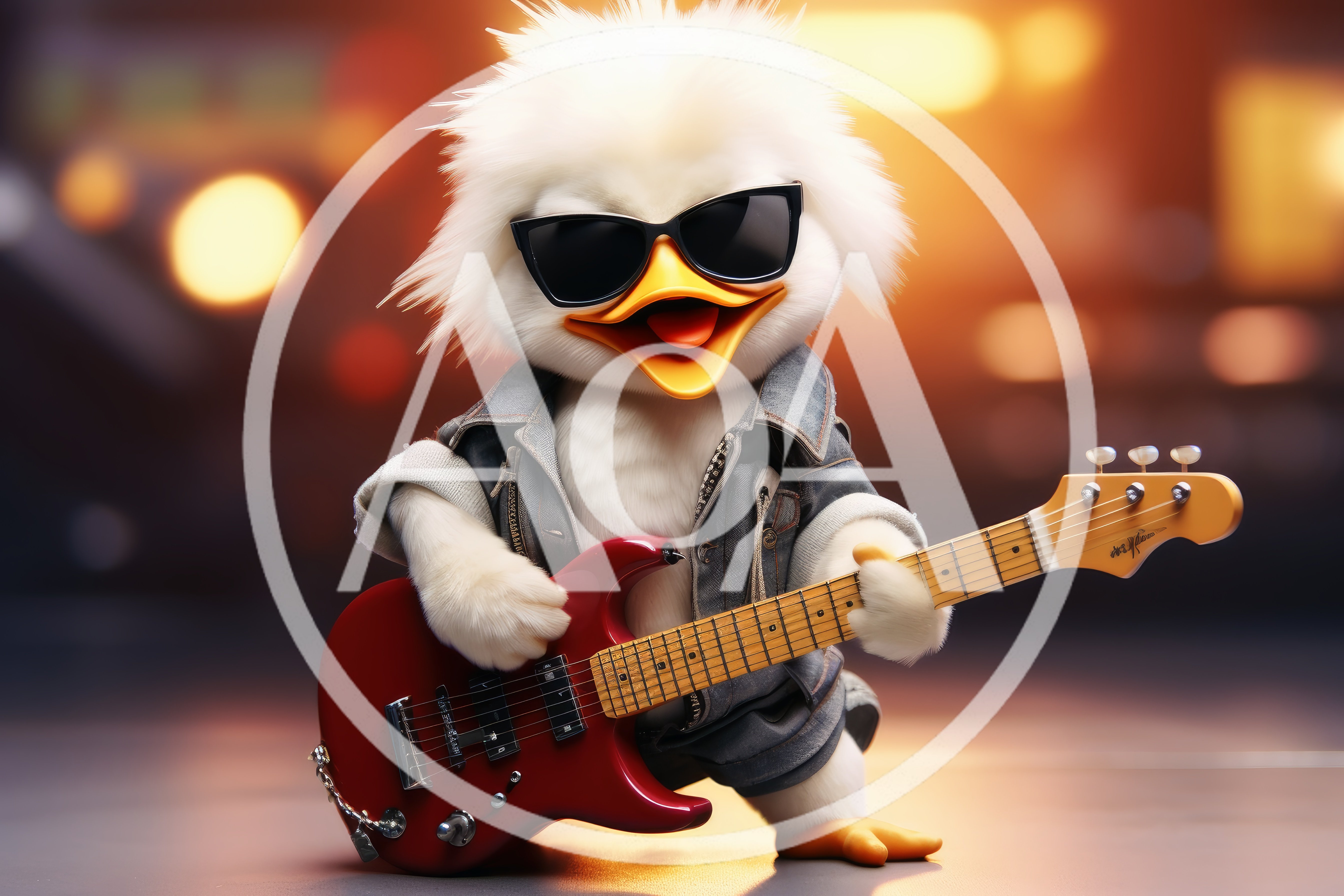 Cool Rocker Duck Playing Red Electric Guitar