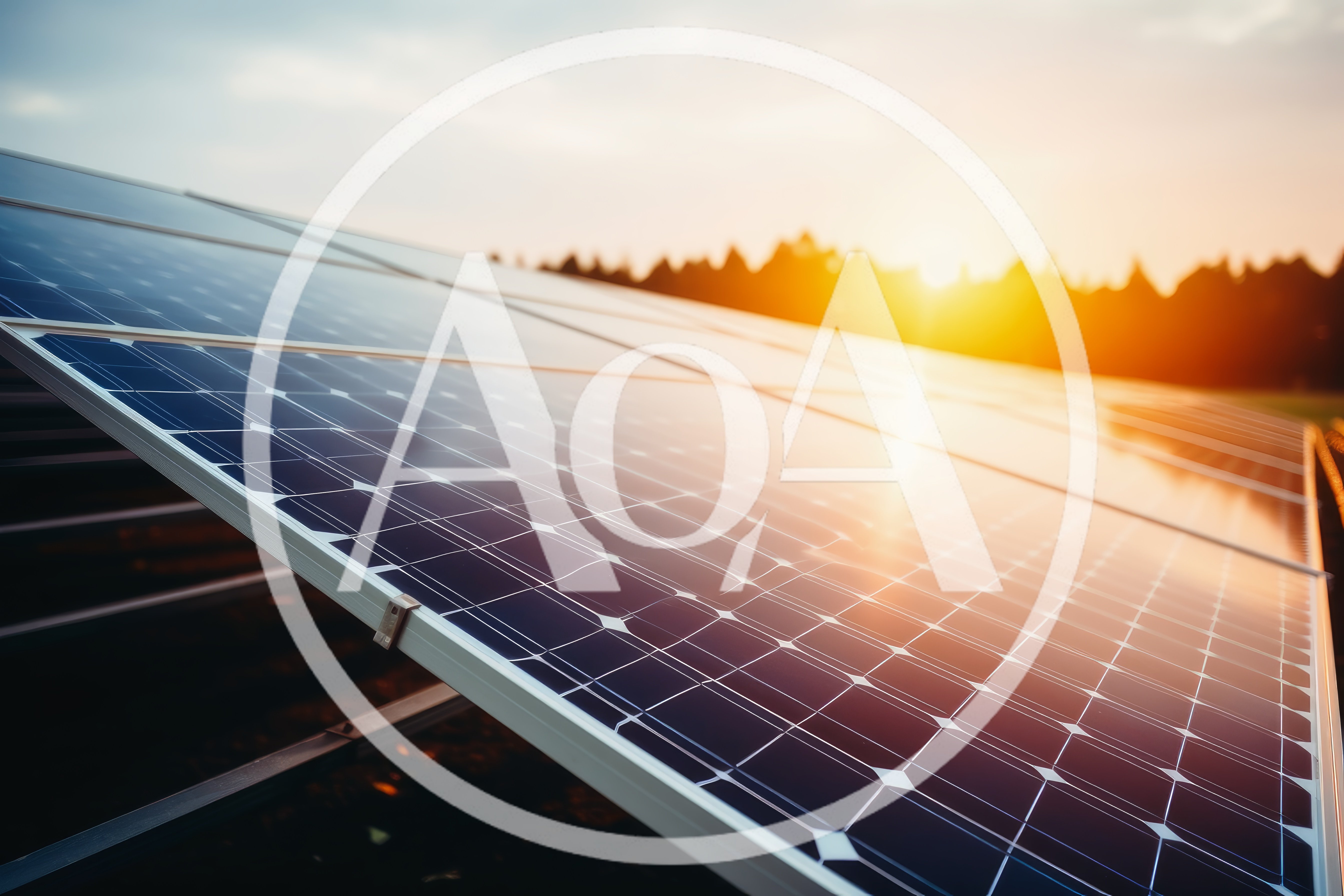 Solar Panels Generating Renewable Energy At Sunset