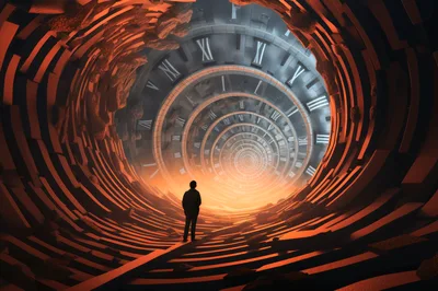 Silhouette Of A Person Standing In A Time Tunnel