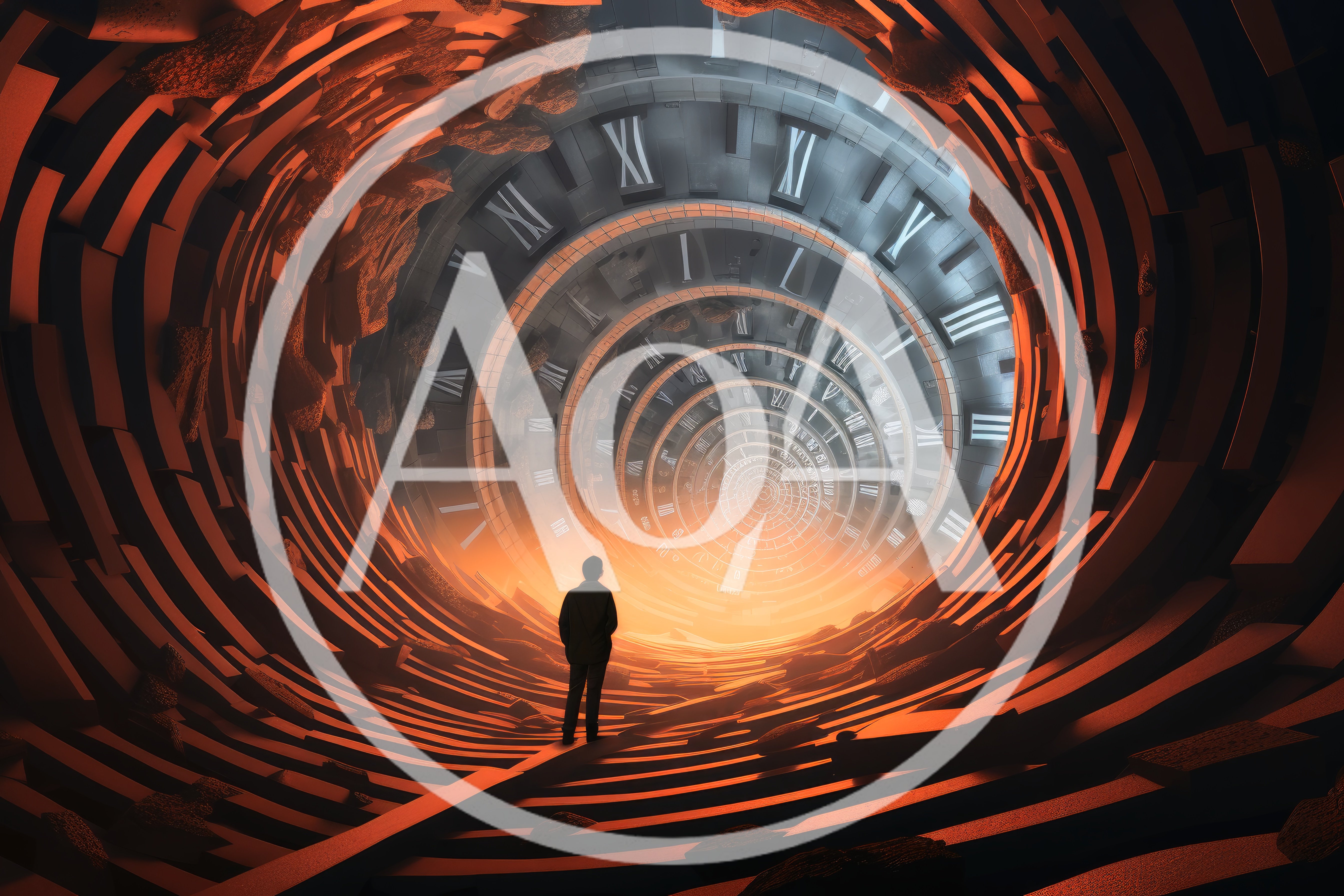 Silhouette Of A Person Standing In A Time Tunnel