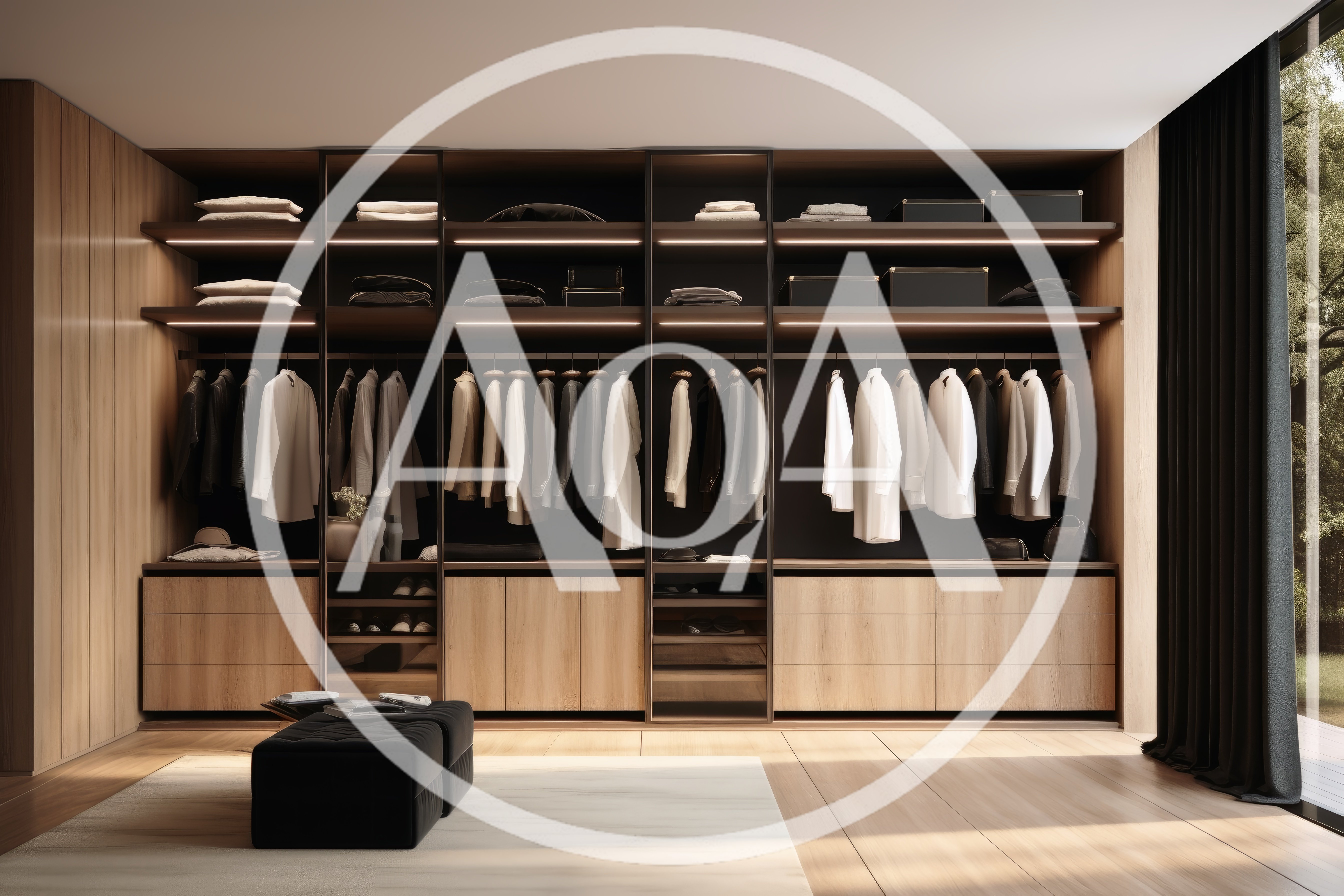 Modern Luxury Walk In Closet With Wooden Cabinetry