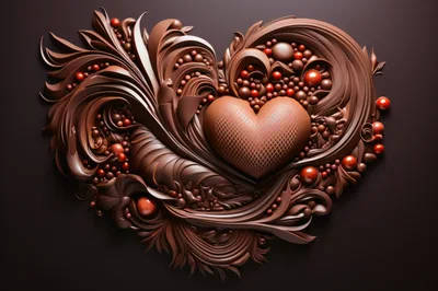 Intricate Chocolate Heart Sculpture With Decorative Red Spheres