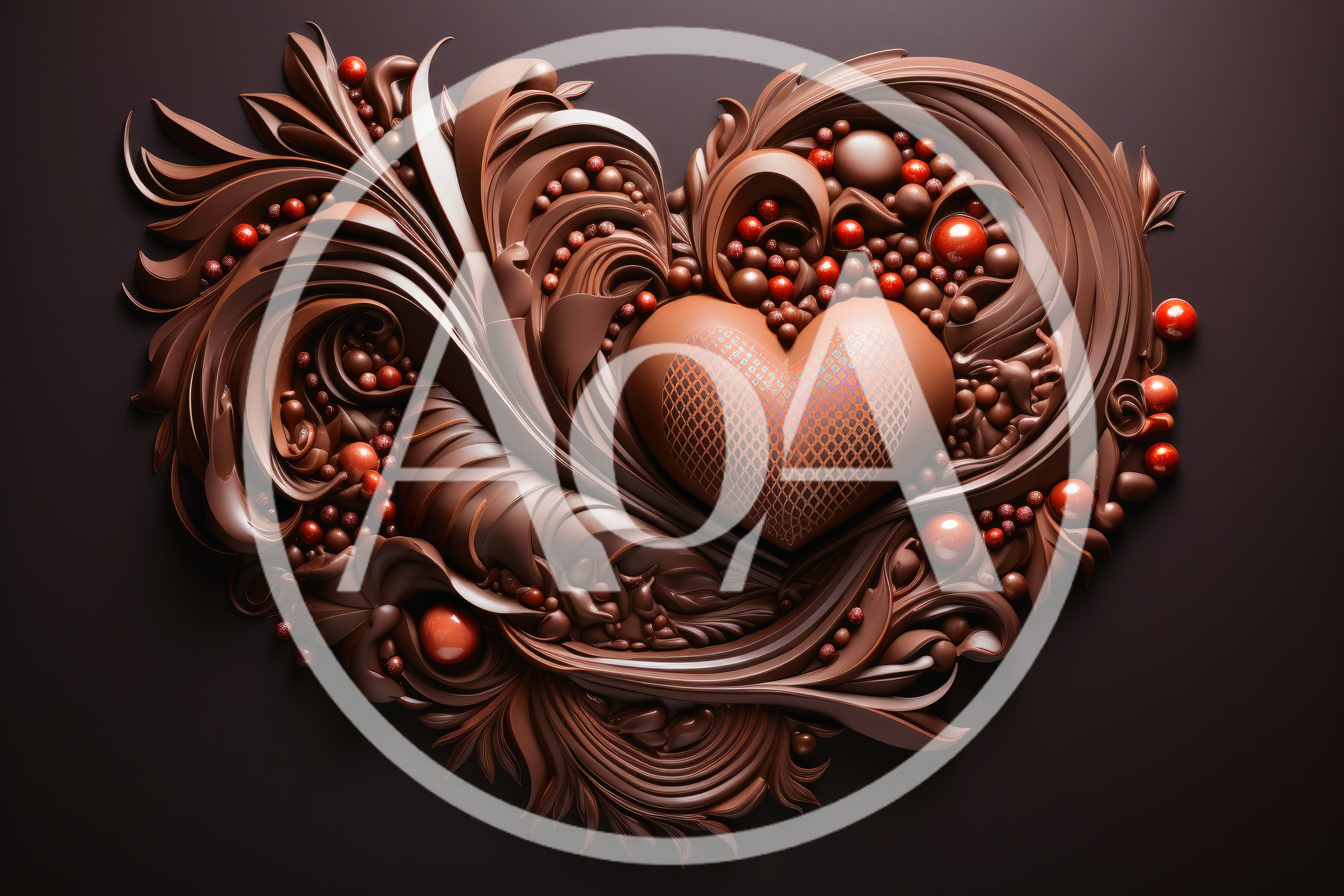 Intricate Chocolate Heart Sculpture With Decorative Red Spheres