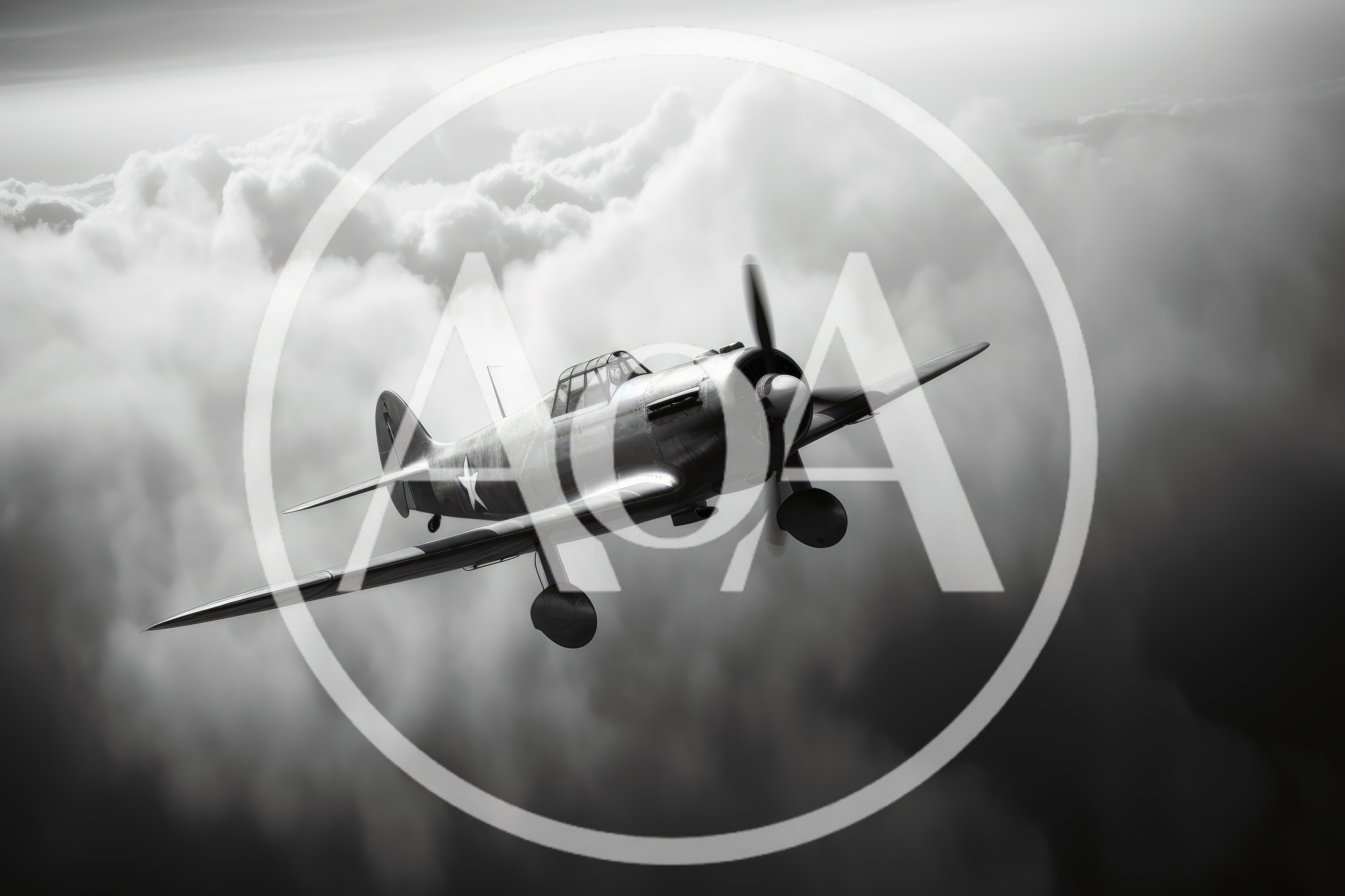 Vintage World War II Fighter Plane Flying Through Clouds