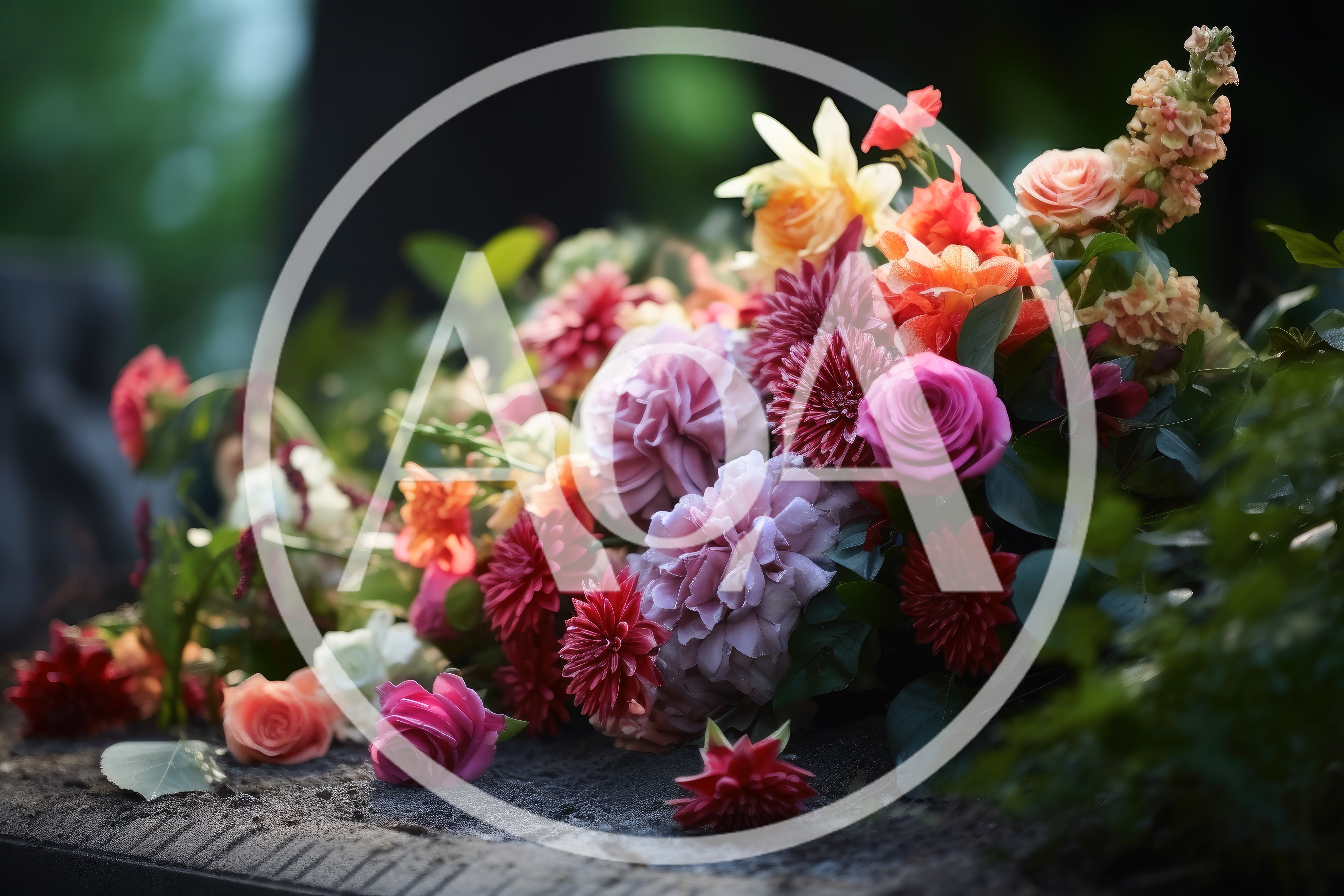 Colorful Floral Arrangement Resting On A Stone Surface