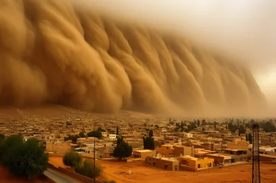 Massive Sandstorm Approaching A Desert Town