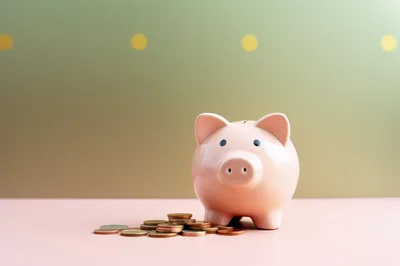 Pink Piggy Bank With A Pile Of Coins