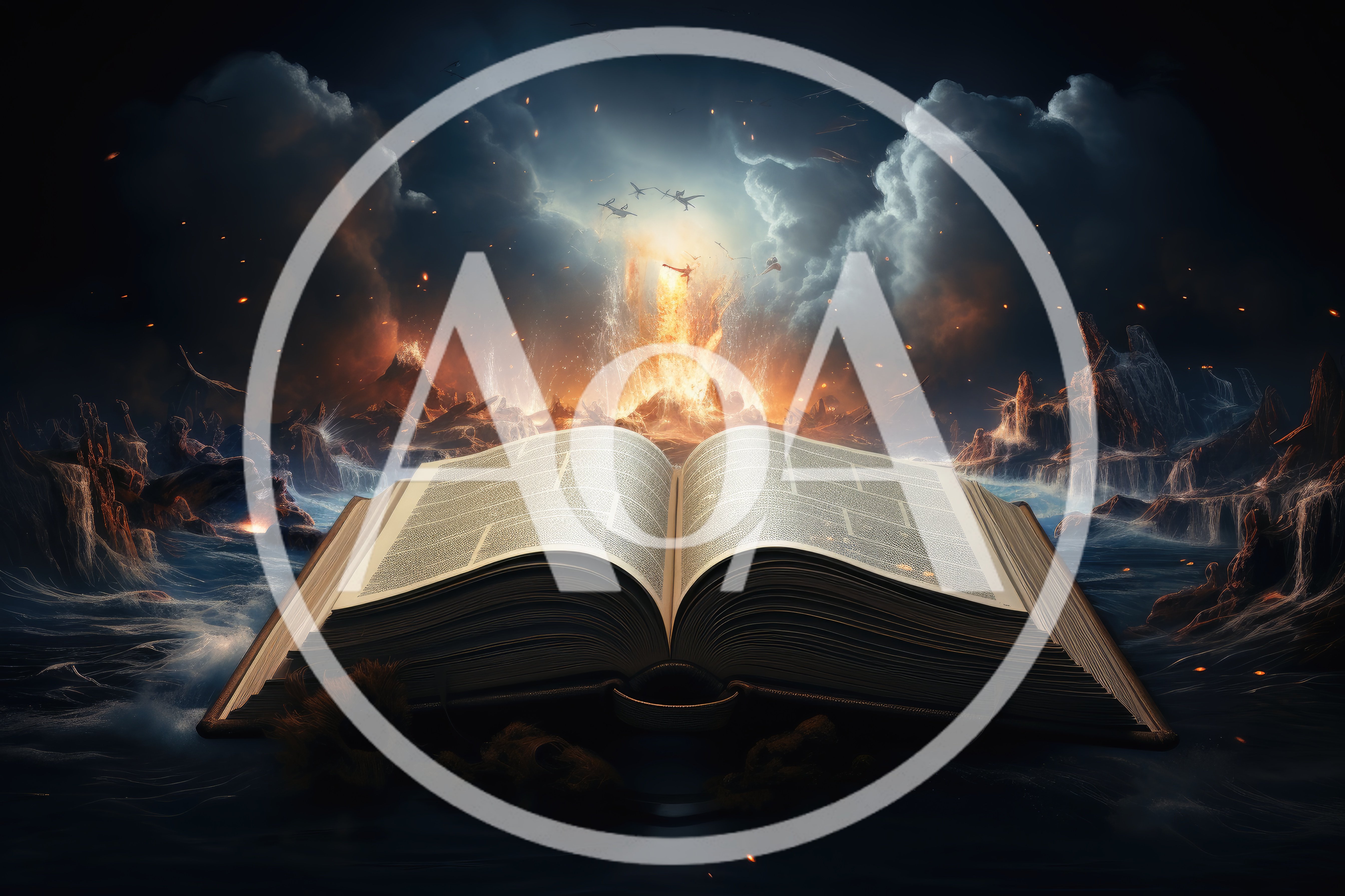 Open Book With Magical Apocalyptic Landscape Background