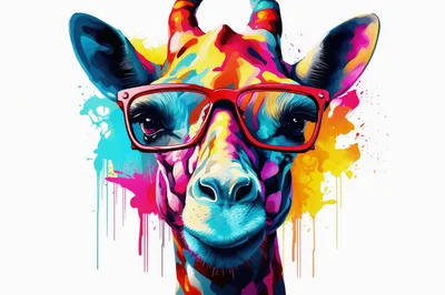 Colorful Pop Art Giraffe Wearing Red Glasses