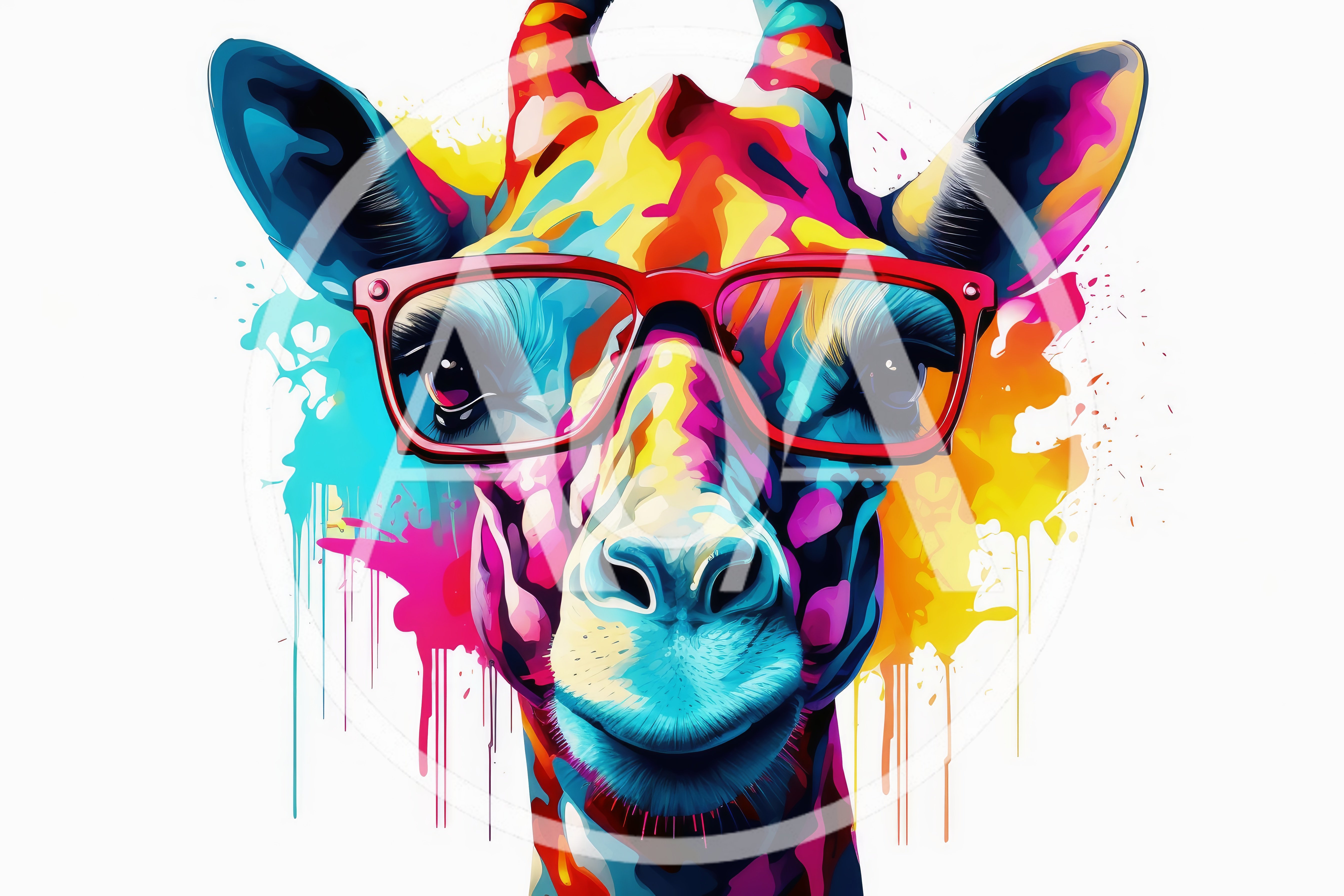 Colorful Pop Art Giraffe Wearing Red Glasses