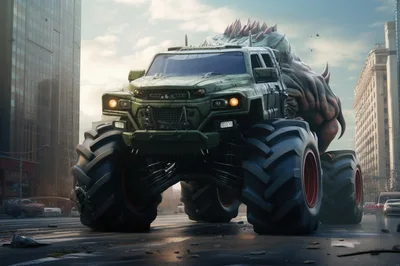 Monster Truck Carrying A Spiky Alien Creature