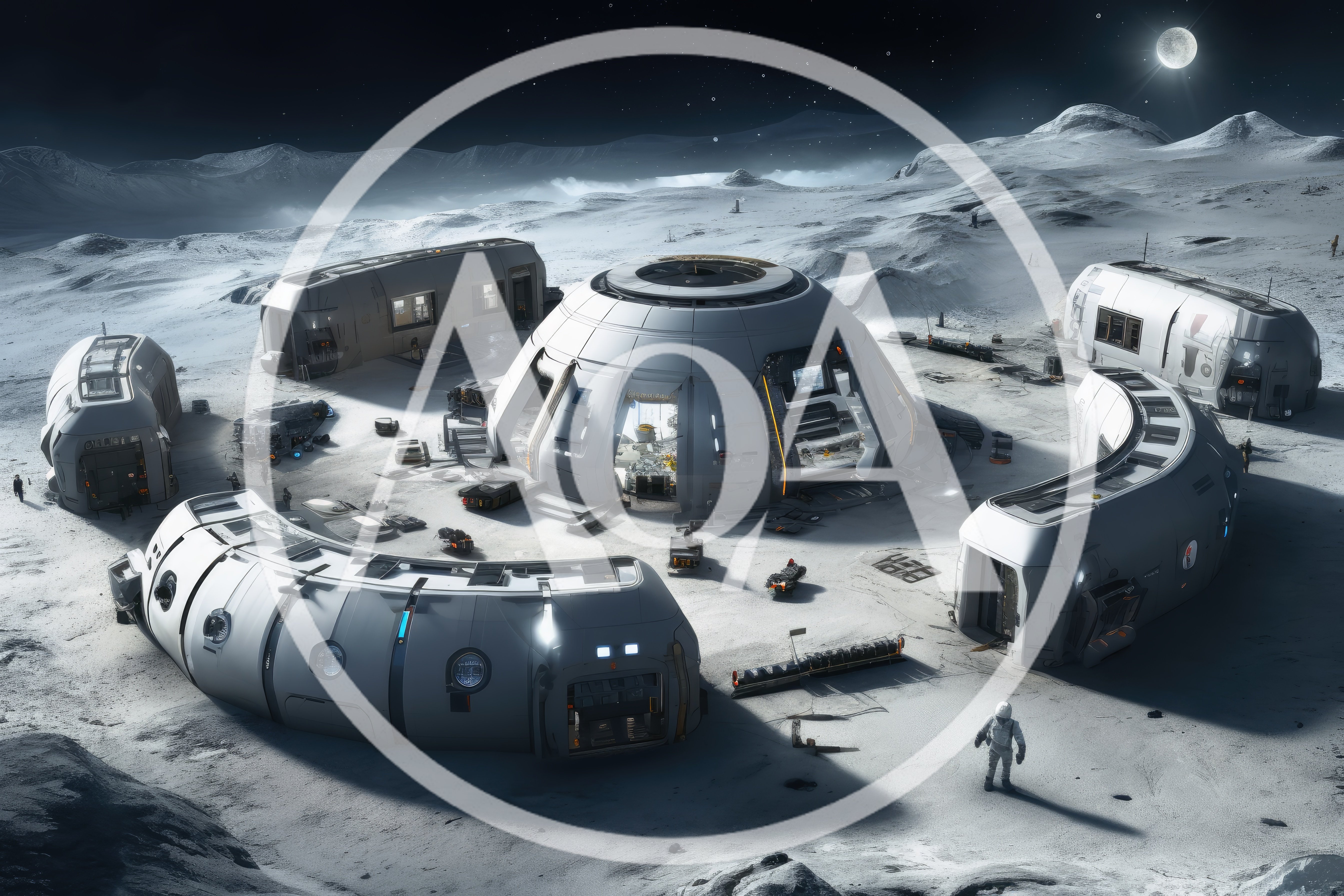 Futuristic Lunar Base Colony On Moon Surface