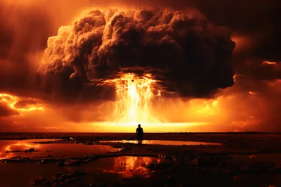 Silhouette Of A Person Standing Before A Nuclear Explosion
