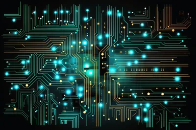 Abstract Digital Circuit Board With Glowing Data Connections