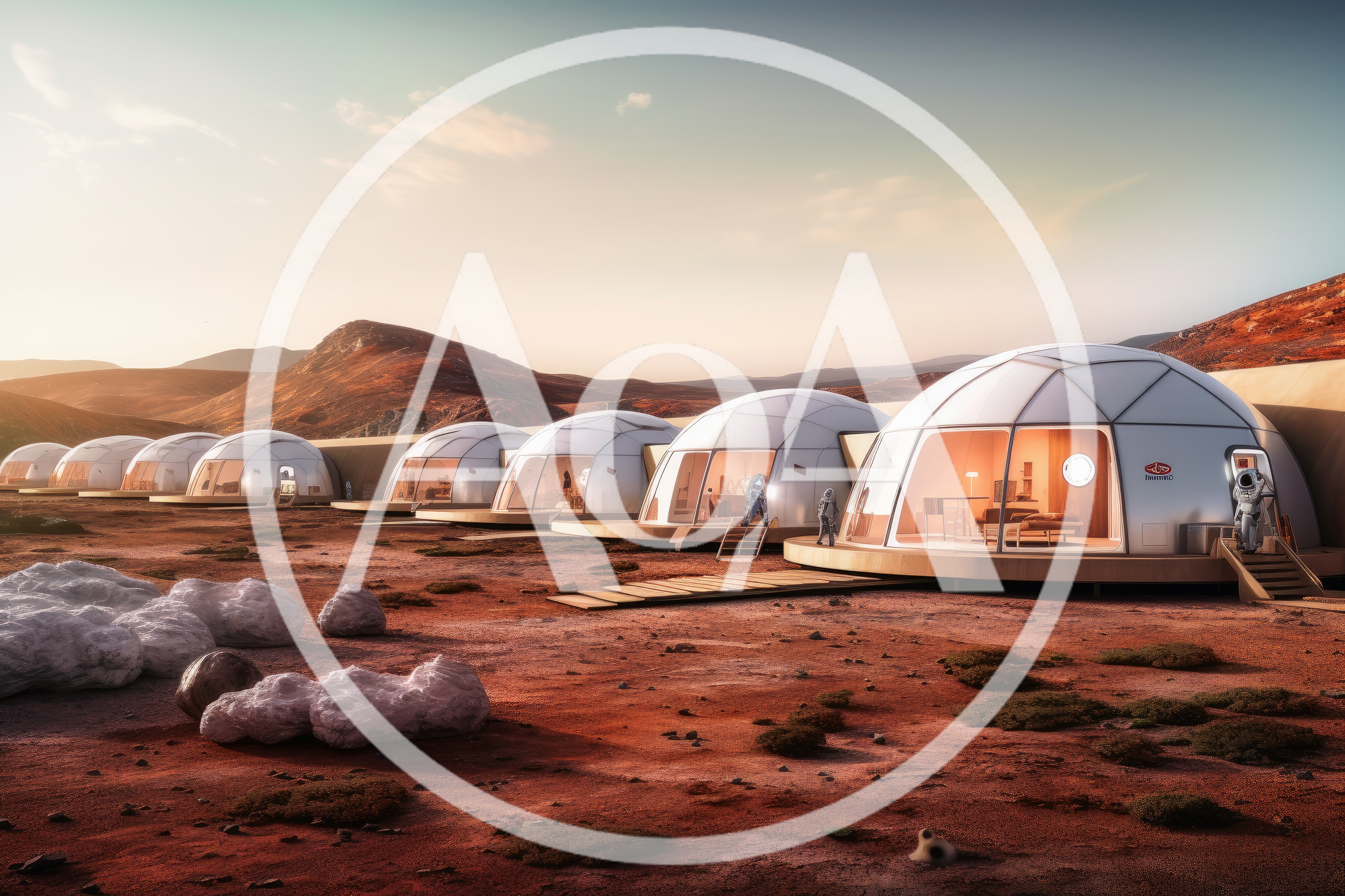 Futuristic Mars Colony Habitat Domes On Red Planet Surface