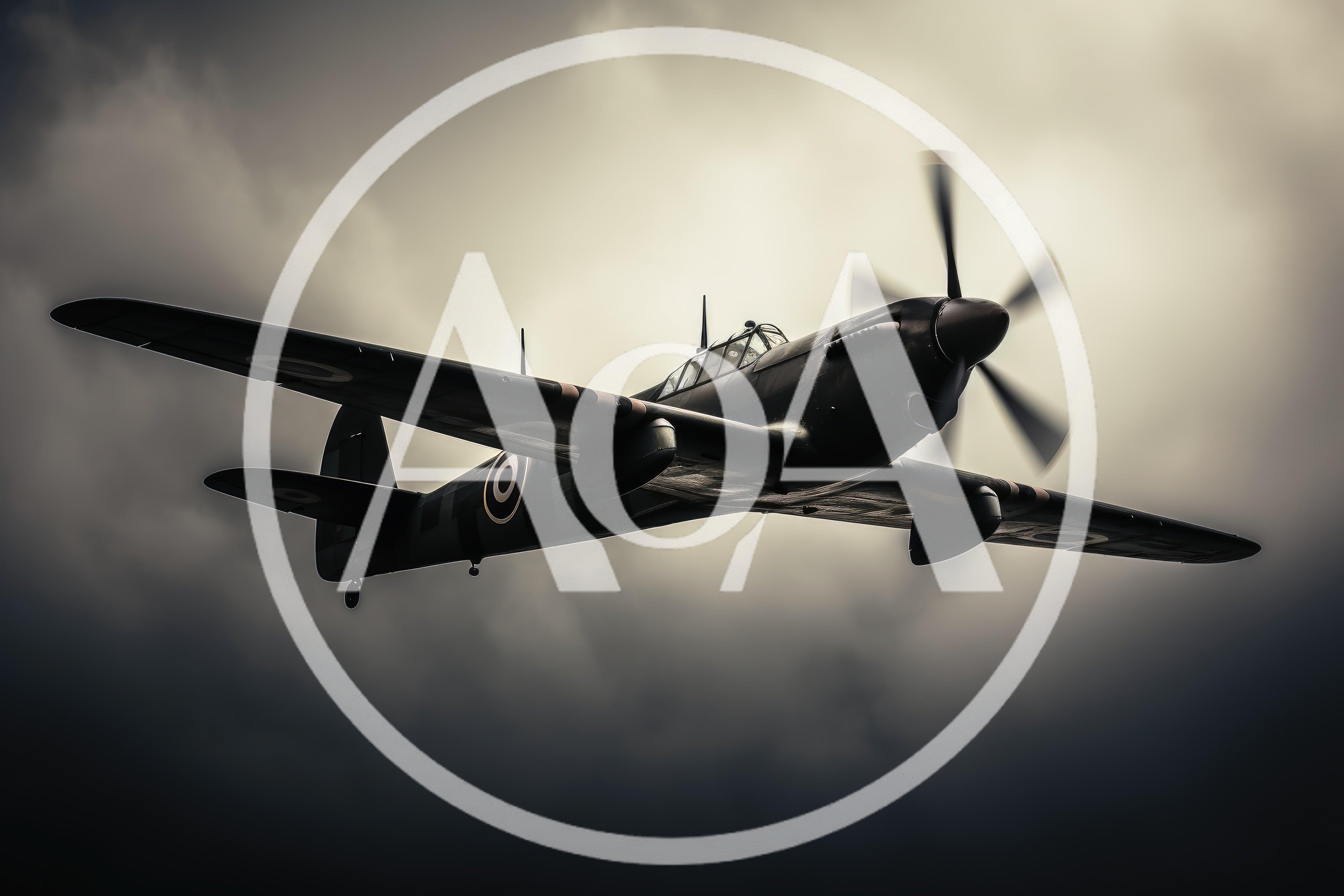 Vintage Supermarine Spitfire Fighter Plane Flying Through Stormy Clouds