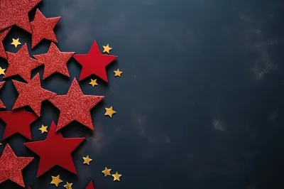Red Glittering Stars on Dark Background