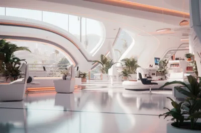 Futuristic Modern Office Interior With Panoramic City Views