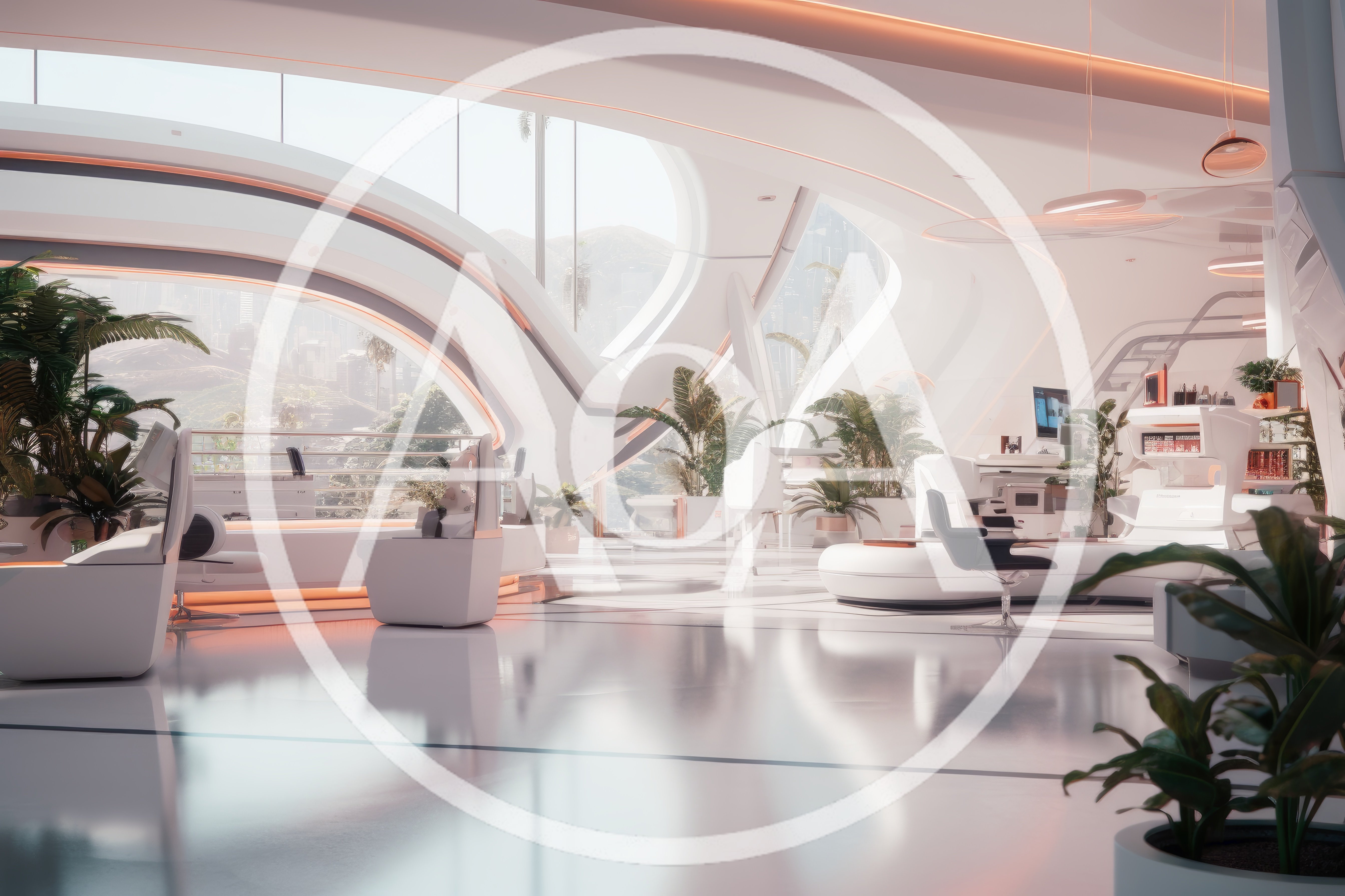 Futuristic Modern Office Interior With Panoramic City Views