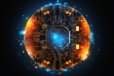 Abstract Digital Circuit Board With Glowing Core