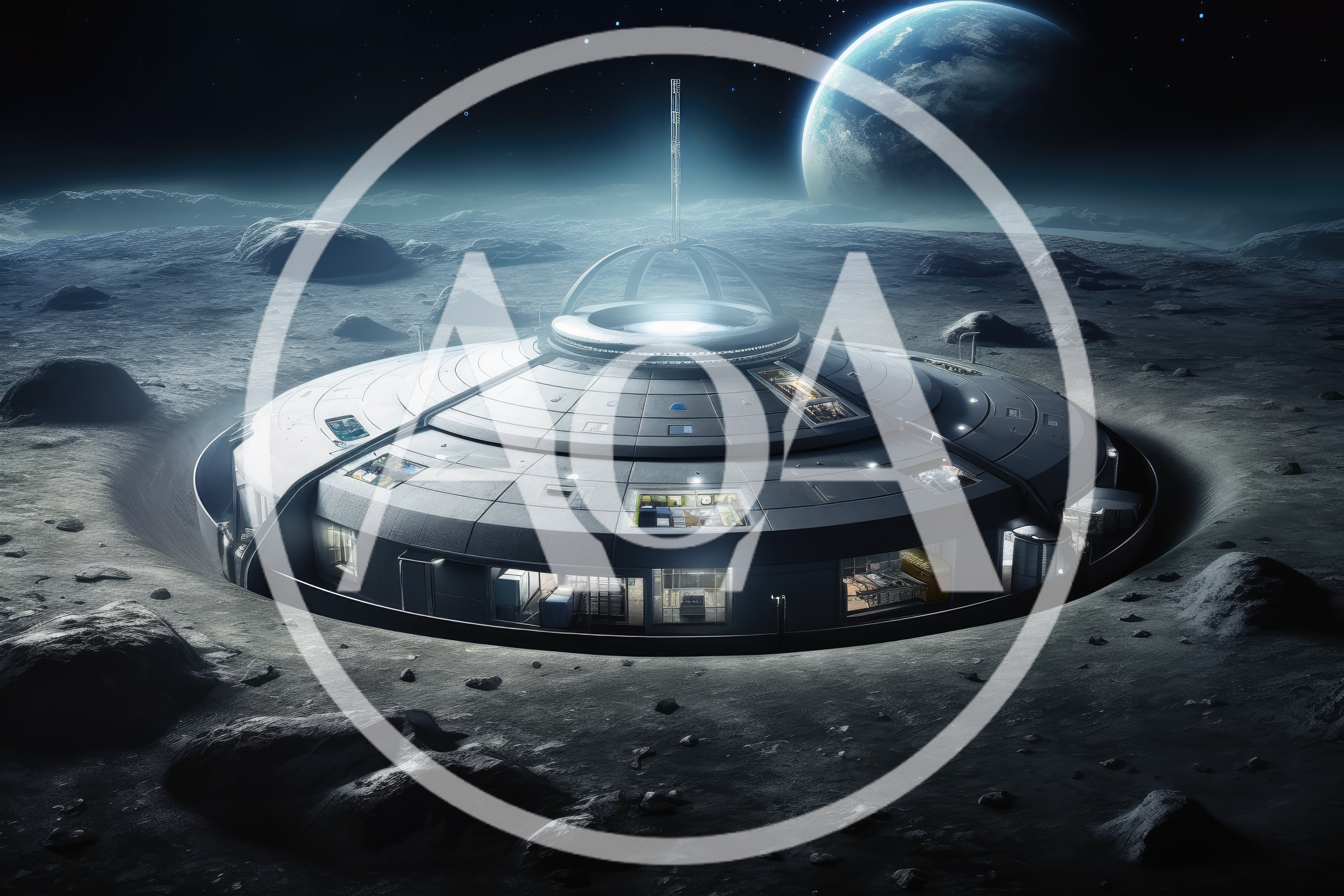 Futuristic Lunar Base Station On Moon Surface